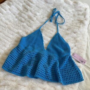 Wild Fable Bright Blue Crochet Top